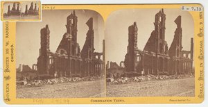 Estereografía de Booksellers Row, Chicago, después del Gran Incendio de 1871, 1871